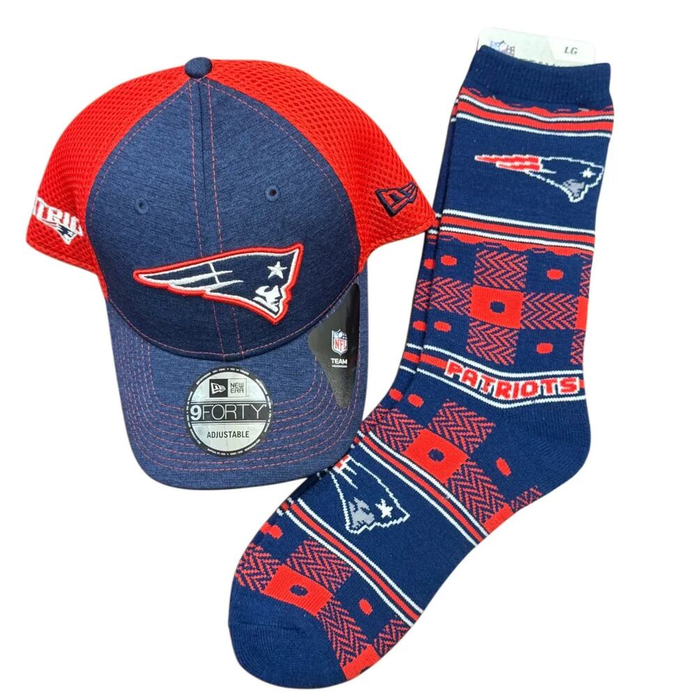 New Era 9FORTY New England Patriots Adjustable Cap & Crew Socks Set NWT NFL